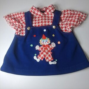 Vintage Merry Mites Clown Jumper Dress Red‎ Houndstooth 60s Toddler Outfit Retro